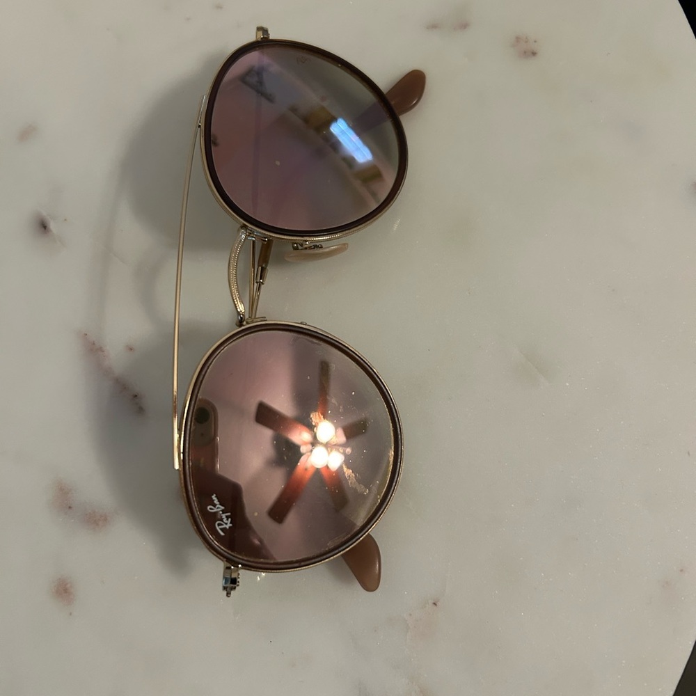 Ray-Ban Gold Frame Sunglasses with Rose Lenses